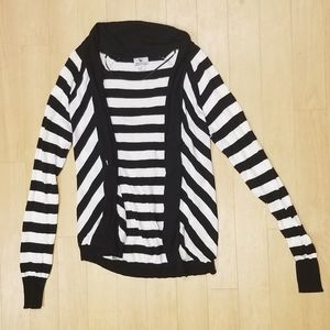 black and white striped cardigan.